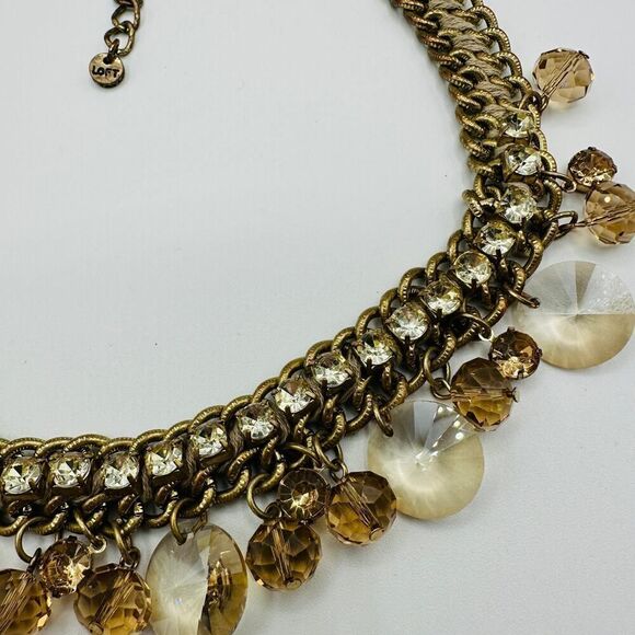 Ann Taylor Loft Charmed Crystal Gold Rhinestone Necklace - Picture 3 of 7